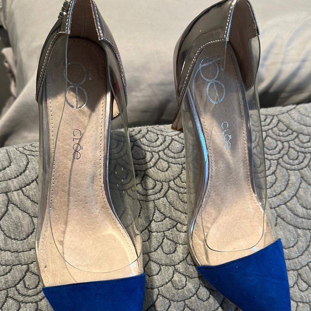 Elegant Blue Stiletto Heels with Transparent Design